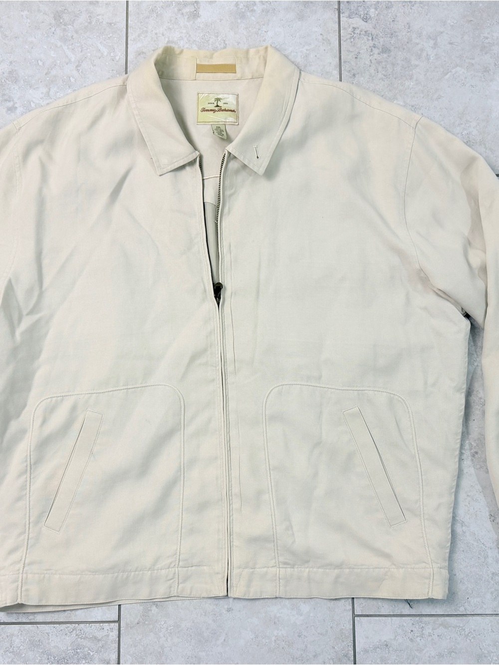 Tommy Bahama Men’s Silk Linen Full Zip Jacket Beige XXL Lightweight Casual Coat